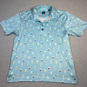 Construct Golf Polo Shirt Mens Large L Blue Beer Mugs Glasses Novelty Quick Dry